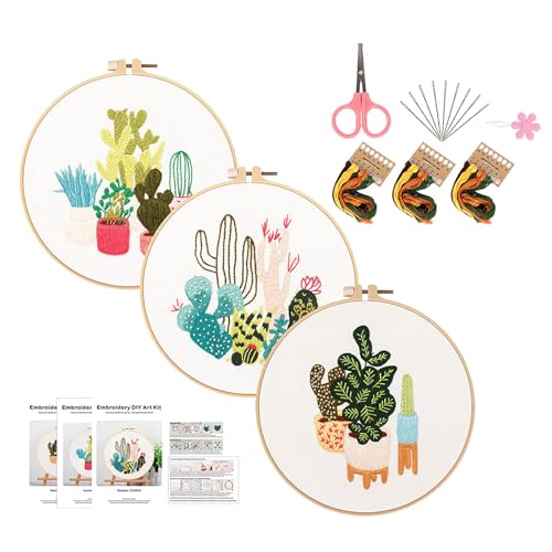 Uqezagpa 3 Sets Blattblumen-Stickset mit Stickmuster, Anfänger-Stickset mit Anleitung (evtl. nicht in deutscher Sprache) von Uqezagpa