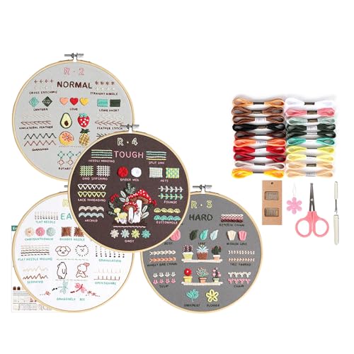Uqezagpa 4 Sets Stickset mit Muster und Anleitung (evtl. nicht in deutscher Sprache) für Anfänger mit Stickmuster von Uqezagpa