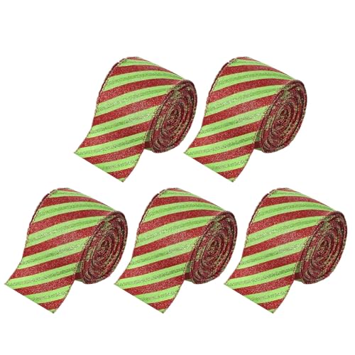 Uqezagpa 5 Rollen glitzernde Weihnachtsbänder gestreifte Bänder für Feiertagsverpackungen und Baumdekorationspartys von Uqezagpa