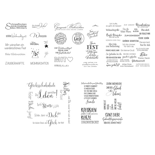 Uqezagpa 5 Stück Scrapbooking Dekorativer Stempel Klar Silikon Stempel mit Deutschen Zitaten Blumenmuster für Kartenherstellung Journal von Uqezagpa