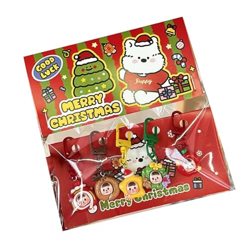 Uqezagpa 5 x Schlüsselanhänger mit Weihnachtsmotiven, Cartoon-CarKey-Behang, Weihnachtsbaum-Dekoration, Urlaubsdekorationen, Kinder von Uqezagpa