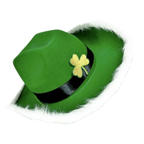 Uqezagpa Beliebter LED-Hut mit grünem Kleeblatt für StPatrick's Day, irische Feiertagsrequisiten, Partyhut, Festival, Thema, Veranstaltung, Kopfbedeckung für alle Altersgruppen, grüne Pailletten von Uqezagpa