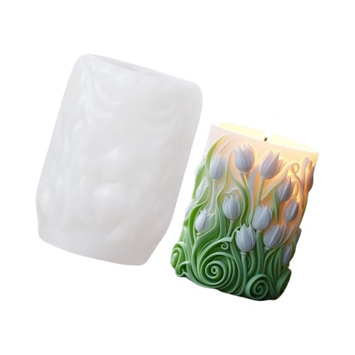 Uqezagpa Blumen-Zylinder-Kerzenform, Schnitzmuster, Silikonformen, Ornament-Formen, handgefertigte Gießformen, Handwerk von Uqezagpa