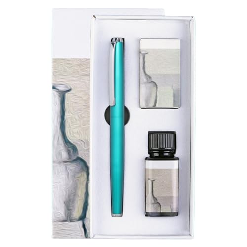 Uqezagpa Füllfederhalter aus Metall, Kolbenfüller, 0,5 mm, F-Spitze, für Studenten, Erwachsene, 4 Patronen und 20 ml enthalten, glattes Schreiben von Uqezagpa