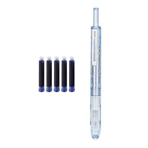 Uqezagpa Füllfederhalter mit 5 Tintenpatronen, 0,38 mm feine Spitze, einziehbare Tinte, Metallfüller für Studenten, Damen, Herren, kreatives Journaling von Uqezagpa