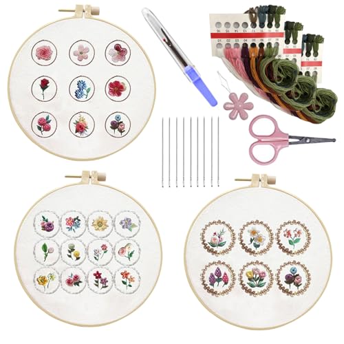 Uqezagpa Handgefertigte Sticksets mit Blumenmuster, Faden, Nadel, Stickerei-Starter-Kits, Nähsets, Kreuzstich von Uqezagpa