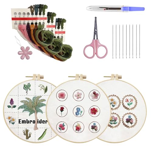 Uqezagpa Handgefertigte Sticksets mit Blumenmuster, Faden, Nadel, Stickerei-Starter-Kits, Nähsets, Kreuzstich von Uqezagpa