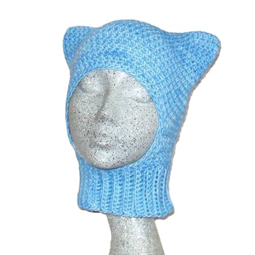 Uqezagpa Kätzchen-Hut, Skifahren, Foto-Requisiten, Neujahr, dicke Kopfbedeckungen, Erwachsene, Kinder, blaue Kätzchenohren, Foto-Requisiten, gehäkelte Hüte für Mädchen von Uqezagpa