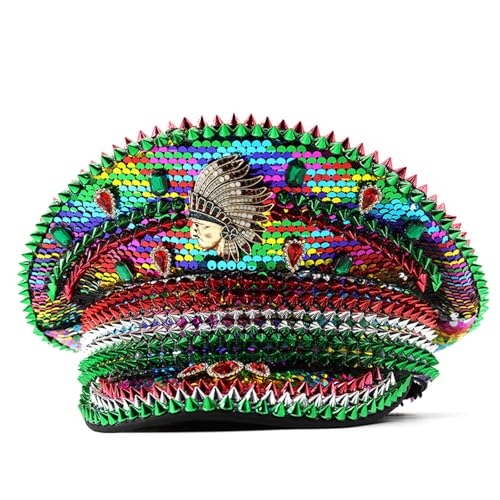 Uqezagpa Kapitän Hut mit Schmucksteinen besetzt, Brauthut für Karneval, Junggesellinnenabschied, Kopfbedeckung, Kopfbedeckung für Clubbühne, Unisex, Pailletten von Uqezagpa