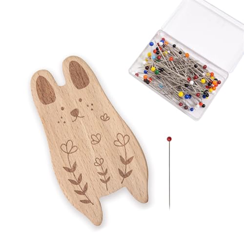 Uqezagpa Magnetisches Holznadelkissen mit 100 Nähnadeln zum Schneidern, Nähen, 38 mm, Quilten, Positionierungsnadeln mit Nadel von Uqezagpa
