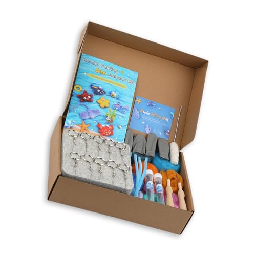 Uqezagpa Nadelfilz-Set mit Meerestieren, Nadelfilzzubehör mit Anleitung (evtl. nicht in deutscher Sprache), Nadelfilz-Pad zum Filzen von Uqezagpa