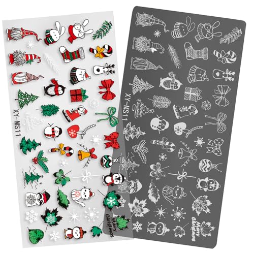 Uqezagpa Schablonen-Set für Weihnachtsnägel, Schablonen-Set, Schneeflocken-Nägel, schöne Hirsch-Maniküre-Schablone von Uqezagpa