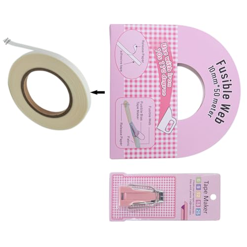 Uqezagpa Schmelzbares Schrägband mit schmelzbarem Schrägbandformer (Größe 1/4 Zoll, 3/8 Zoll, 1/2 Zoll, 3/4 Zoll, 2,5 cm) zum Nähen von Uqezagpa