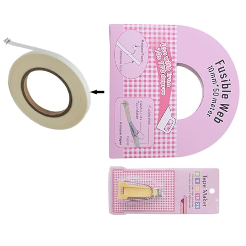 Uqezagpa Schmelzbares Schrägband mit schmelzbarem Schrägbandformer (Größe 1/4 Zoll, 3/8 Zoll, 1/2 Zoll, 3/4 Zoll, 2,5 cm) zum Nähen von Uqezagpa