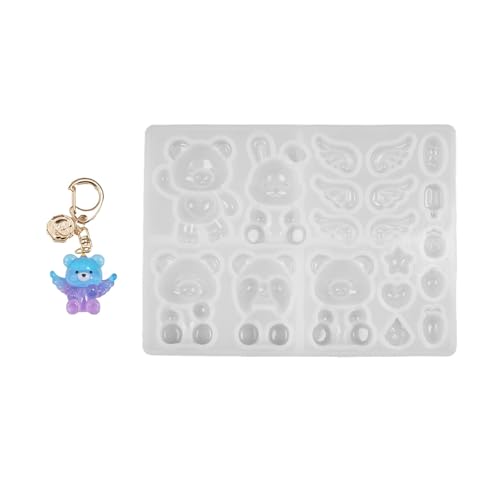 Uqezagpa Silikonform mit Bär und Kaninchen, Schlüsselanhänger, Anhänger, Schmuck, Basteln, Formen zum Basteln, Kristall-Epoxidharz von Uqezagpa