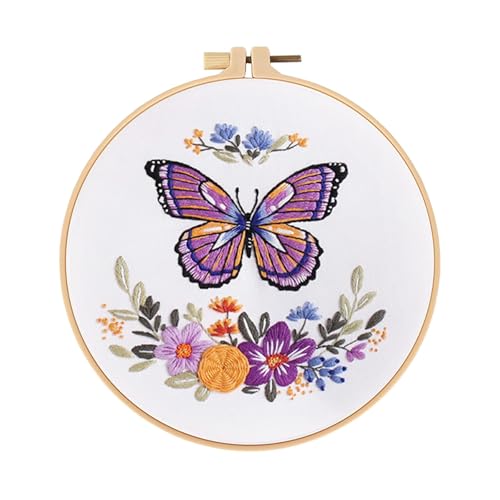 Uqezagpa Stickset mit Schmetterlings-Blumenmuster, Stickerei-Set, Kreuzstich-Set, Stickerei-Starter-Kits, Stickerei Uqezagpa Stickset mit Schmetterlings-Blumenmuster, Stickerei-Set, Kreuzstich-Set, Stickerei-Starter-Kits, Stickerei von Uqezagpa
