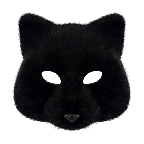 Uqezagpa Tier-Füchse, Wolf, Plüschkatzen, halbes Gesicht, Augenmaske, Cosplay, Halloween, Kostüm, Requisiten für Maskeraden, Karneval, Halloween, Cosplay-Kostüm von Uqezagpa