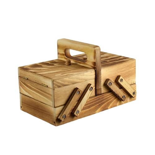 Uqezagpa Tragbare faltbare Näh-Aufbewahrungsbox aus Holz, doppellagig, für Strickbedarf, Make-up von Uqezagpa