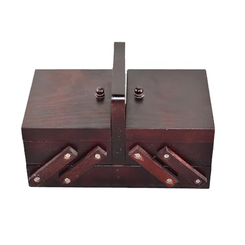 Uqezagpa Tragbare faltbare Näh-Aufbewahrungsbox aus Holz, doppellagig, für Strickbedarf, Make-up Uqezagpa Tragbare faltbare Näh-Aufbewahrungsbox aus Holz, doppellagig, für Strickbedarf, Make-up von Uqezagpa