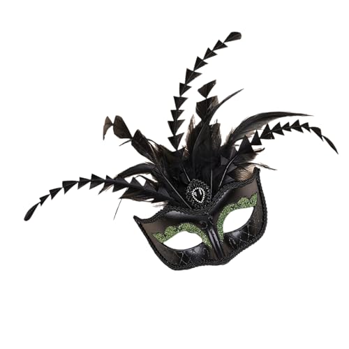 Uqezagpa Venezianer-Augenmaske mit Strasssteinen, Federn, halbes Gesicht, für Maskeraden, Bälle, Halloween, Party, Cosplay, Foto-Maskeraden von Uqezagpa