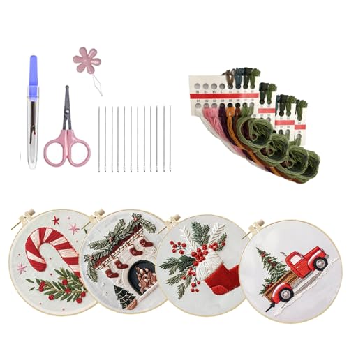 Uqezagpa Weihnachts-Sticksets mit Nadel und Faden, Stickerei-Starter-Kits, Nähsets, handgefertigter Stickrahmen von Uqezagpa