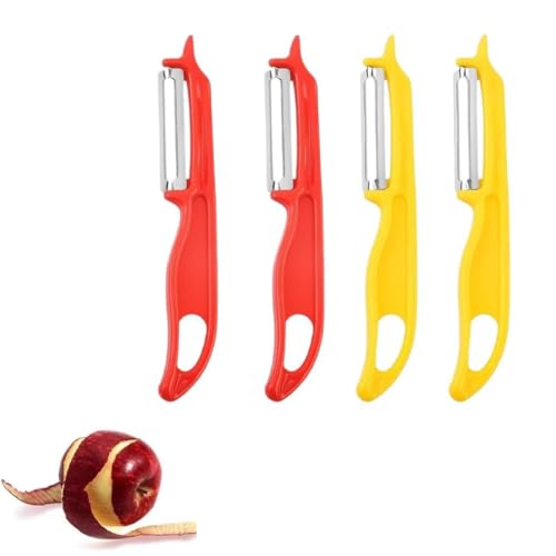 Uqingo 4 Stück Obstschäler Sparschäler, Sparschäler für Gemüse mit Stainless Blade, Ergonomischer Silikongrif für Gemüse Kartoffel und Karott Gemüseschäler, Spülmaschinenfest (Gelb+Rot) von Uqingo