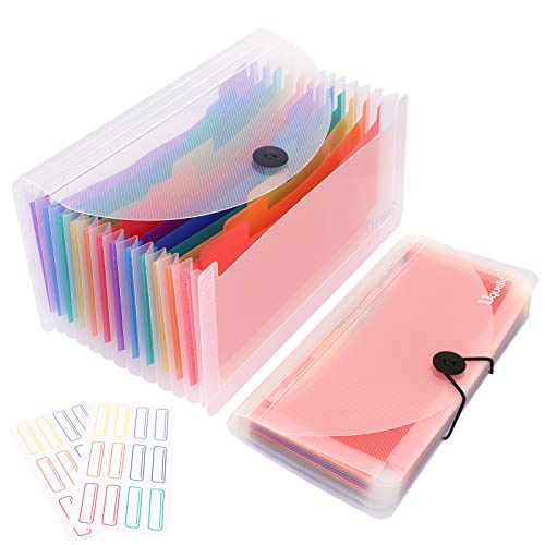 Uquelic 2pcs 13 Taschen Datei Ordner Organizer Kunststoff Datei Ordner Taschen Regenbogenfarben Akkordeon Dateiordner für Quittungen,Gutscheine, Coupons,Tickets Papier mit Beschriften (weiß und weiß) von Uquelic