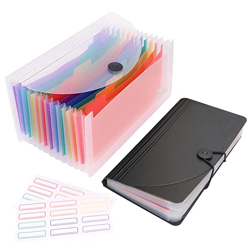 Uquelic 2pcs 13 Taschen Datei Ordner Organizer Kunststoff Datei Ordner Taschen Regenbogenfarben Akkordeon Dateiordner für Quittungen,Gutscheine, Scheckkarten, Coupons,Tickets Papier mit Beschriften von Uquelic