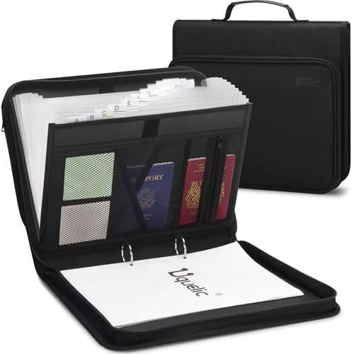 Uquelic Dokumentenmappe A4 mit Griff, Document Organizer mit 13 Fächern und Ringordner, Konferenzmappe, Erweiterbare Aktenordner für Büro Hause Schule (Schwarz) Uquelic Dokumentenmappe A4 mit Griff, Document Organizer mit 13 Fächern und Ringordner, Konferenzmappe, Erweiterbare Aktenordner für Büro Hause Schule (Schwarz) von Uquelic