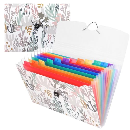 Uquelic Fächermappe mit 13 Fächern und Etiketten, A4-Aktenordner, Akkordeonordner mit Blumenmuster, Schul- und Bürobedarf (Seetang-Druck) von Uquelic