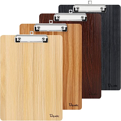 Uquelic Klemmbrett/Schreibbrett/Clipboard A4-4Pcs Klemmbretter A4 Eleganz Luxus Holzmaserung Abgerundete Ecken Zwischenablage mit Robustem Clip und Loch Zum Aufhängen - Vier Farben von Uquelic