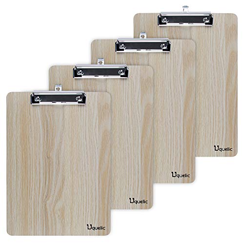 Uquelic Klemmbrett/Schreibbrett/Clipboard A4-4Pcs Klemmbretter A4 Eleganz Luxus Holzmaserung Abgerundete Ecken Zwischenablage mit Robustem Clip und Loch Zum Aufhängen von Uquelic