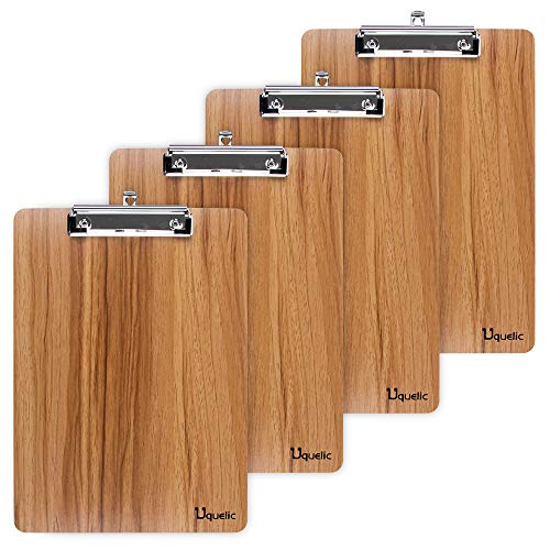 Uquelic Klemmbrett/Schreibbrett/Clipboard A4-4Pcs Klemmbretter A4 Eleganz Luxus Holzmaserung Abgerundete Ecken Zwischenablage mit Robustem Clip und Loch Zum Aufhängen von Uquelic