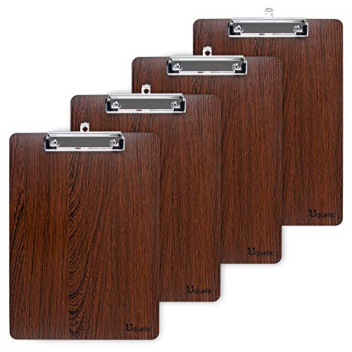 Uquelic Klemmbrett/Schreibbrett/Clipboard A4-4Pcs Klemmbretter A4 Eleganz Luxus Holzmaserung Abgerundete Ecken Zwischenablage mit Robustem Clip und Loch Zum Aufhängen von Uquelic