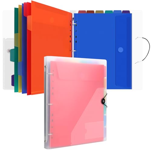 Uquelic Dokumentenmappe A4 zum Abheften, Ringordner A4 Schmal mit 12er Kunststoff Dokumententasche (6 Farben), Wasserdicht Ordner Organizer - Transparent von Uquelic