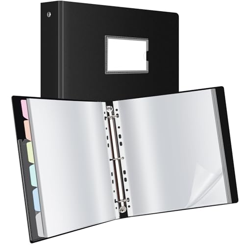 Uquelic Präsentationsbuch, Ringbücher mit 50 klarsichthüllen A4 glasklar (50 Mikron) und 6 Macaron-Farbe PP-Trennblättern, Ordner Organizer für Dokumente, Urkunden, Portfolio, Schwarz von Uquelic