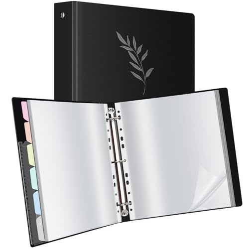 Uquelic Präsentationsbuch, Ringbücher mit 50 klarsichthüllen A4 glasklar (50 Mikron) und 6 bunten PP-Trennblättern, Ordner Organizer für Dokumente, Urkunden, Portfolio, Silberne Blätterr-Print von Uquelic