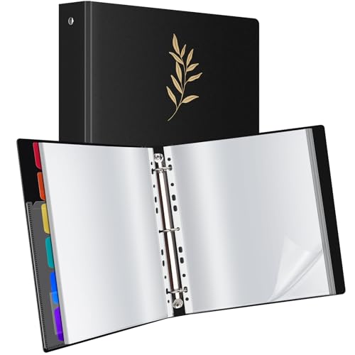Uquelic Präsentationsbuch, Ringbücher mit 50 klarsichthüllen A4 glasklar (50 Mikron) und 6 bunten PP-Trennblättern, Ordner Organizer für Dokumente, Urkunden, Portfolio,Goldene Blätter-Print von Uquelic