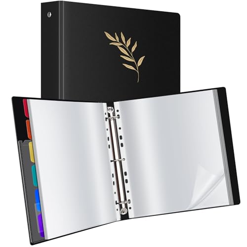 Uquelic Präsentationsbuch, Ringbücher mit 80 klarsichthüllen A4 glasklar (50 Mikron) und 6 bunten PP-Trennblättern, Ordner Organizer für Dokumente, Urkunden, Portfolio,Goldene Blätter-Print von Uquelic