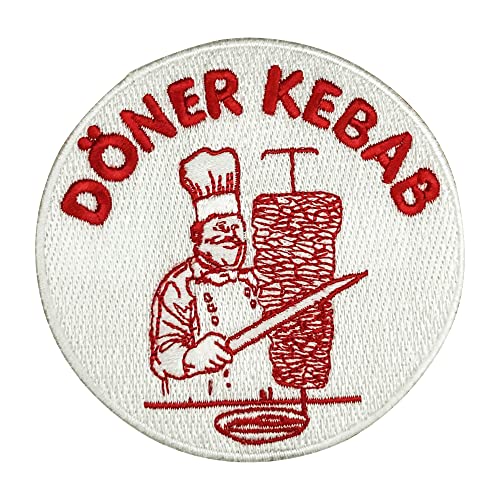 Urbanski Patch Döner Kebab Köftespieß Dönermann Chef (mit oder ohne scharf) zum Aufbügeln 8,4 x 8,4 cm | Aufnäher Applikation Bügelbild von Urbanski