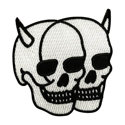Urbanski Patch Totenköpfe mit Hörnern Devil Skull zum Aufbügeln 7 x 6,8 cm | Aufnäher Applikation Bügelbild von Urbanski