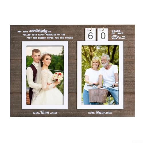 UrbanHui Bilderrahmen aus Holz, zum Jahrestag, Design "Then & Now", für Paare, 10 x 15 cm, Bilder zur Hochzeit, Meilenstein, Feier, Dunkelbraun, Tisch-Wandhalterung, 30 x 22 cm von UrbanHui