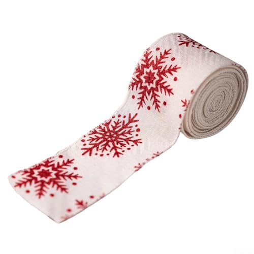UrbanHui Weihnachtsbaum-Dekoband, bunt, festliches Bastelzubehör für Geschenkverpackungen, Heimwerker, Urlaubsprojekte, 5 m, Leinendrahtband (Schneeflocken-Stile) von UrbanHui