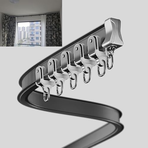 Gardinenschiene Biegbare Vorhangschienen aus Aluminiumlegierung für Die Decke, Gleitschienen mit Leiser Gardinenstange, Flexible Vorhangschienen für Fenster/ Badezimmer/ Badewanne(Black,2.2m(7.2ft)) von UrbanUp