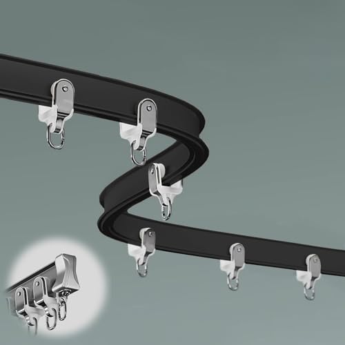 UrbanUp Gardinenschiene Deckenmontierte Vorhangschiene mit Stopper, Flexible Vorhangstange mit Rollen, Hochleistungs-Aluminium-Vorhangschienen für Hotels/Villen(Black,1.5m(4.9ft)) von UrbanUp