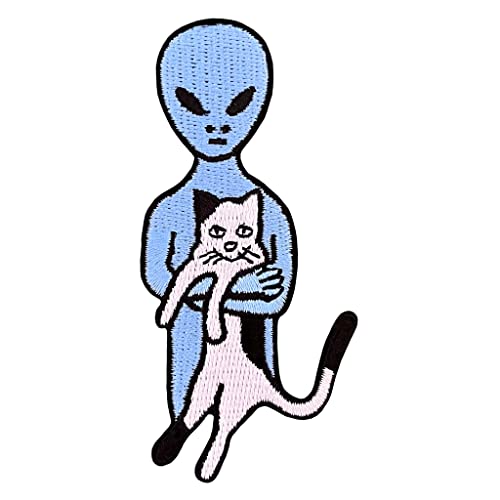Urbanski Patch Alien mit Katze auf dem Arm zum Aufbügeln 8,5 x 4 cm | Aufnäher Applikation Bügelbild von Urbanski
