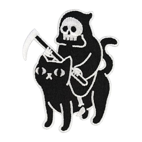 Urbanski Patch Death rides a black Cat der Tod reitet eine schwarze Katze Sensenmann Reaper zum Aufbügeln 8 x 6,2 cm | Aufnäher Applikation Bügelbild Urbanski Patch Death rides a black Cat der Tod reitet eine schwarze Katze Sensenmann Reaper zum Aufbügeln 8 x 6,2 cm | Aufnäher Applikation Bügelbild von Urbanski