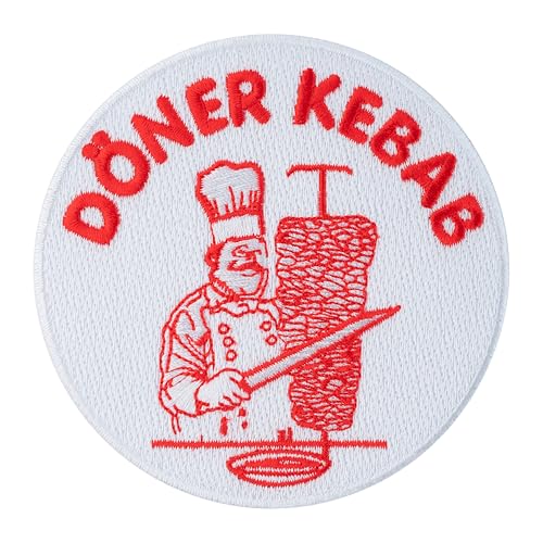 Urbanski Patch Döner Kebab Köftespieß Dönermann Chef (mit oder ohne scharf) 8,4 x 8,4 cm | Aufnäher Applikation Bügelbild (mit Klett) von Urbanski
