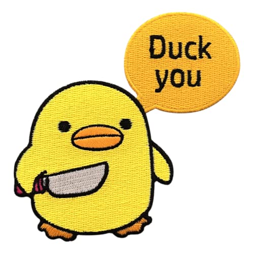 Urbanski Patch Ente mit Messer duck you zum Aufbügeln 9 x 9 cm | Aufnäher Applikation Bügelbild von Urbanski