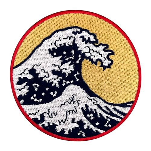 Urbanski Patch Great Wave Große Welle mit rotem Rand zum Aufbügeln 7,7 x 7,7 cm | Aufnäher Applikation Bügelbild von Urbanski